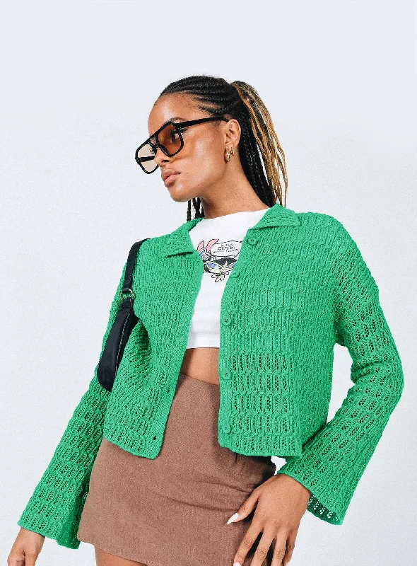 Madyson Cable Knit Cardigan Green Breathable Wool Sweater
