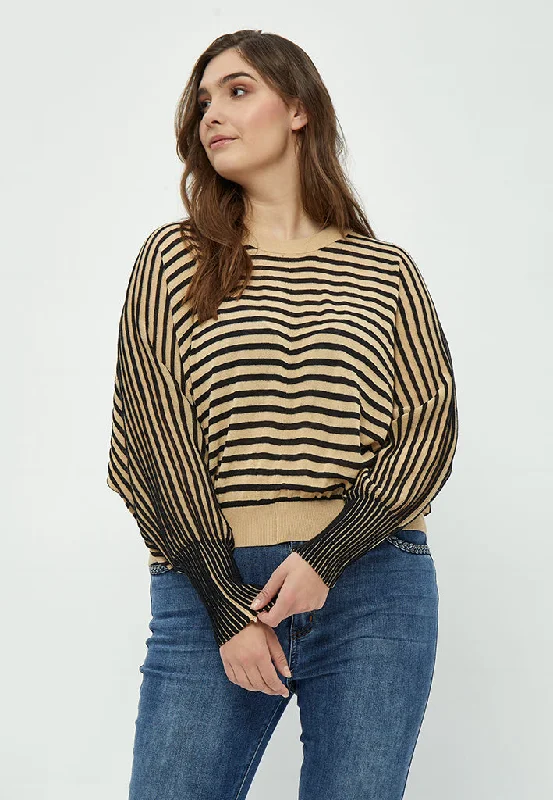 Mathilda Baloon Sleeve Pullover Curve - Black Stripe Winter Layering Sweater