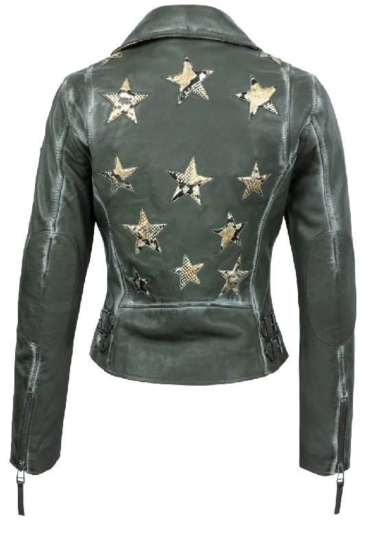 Mauritius Christy Olive Lamb Leather Jacket Women's Trendy Jacket