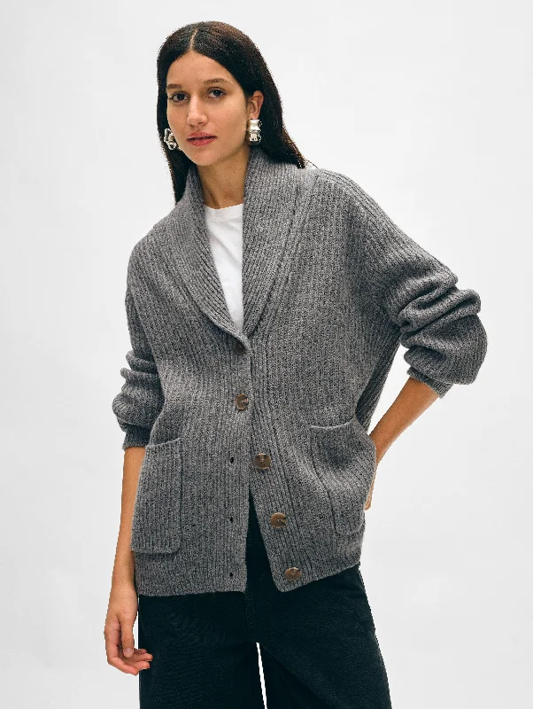 Merino Blend Marled Shawl Collar Coatigan Soft Knit Pullover