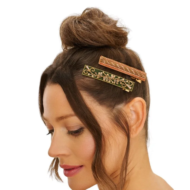 Narrow Jewelled Flourish & Stripe Hair Bar - Forest & Petal Elegant Slim Fit