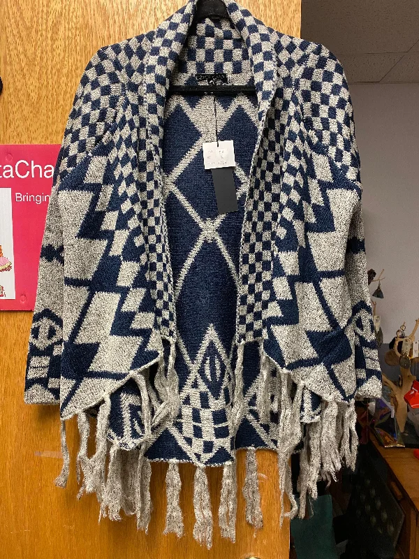 Navy and Grey Cardigan with Tie Detail Simple Casual Knit