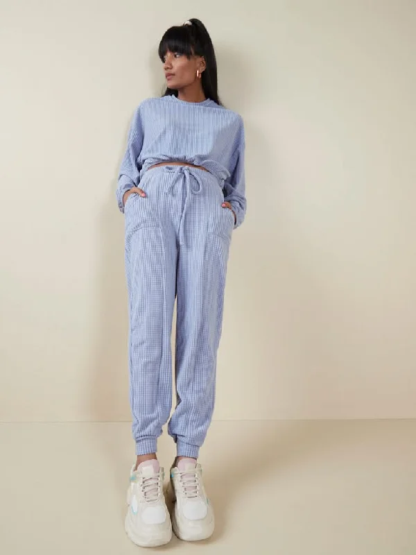 Nuon Blue Textured Joggers Women's High-End Blazer