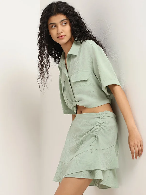 Nuon Mint Green Cropped Shirt Silk Women's Blazer