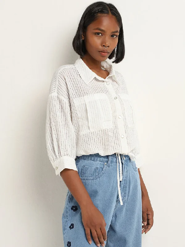 Nuon White Seersucker Shirt Women's Boutique Jacket
