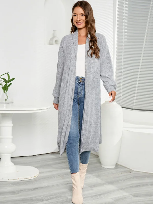 Open Front Long Sleeve Duster Cardigan Fitted Office Sweater