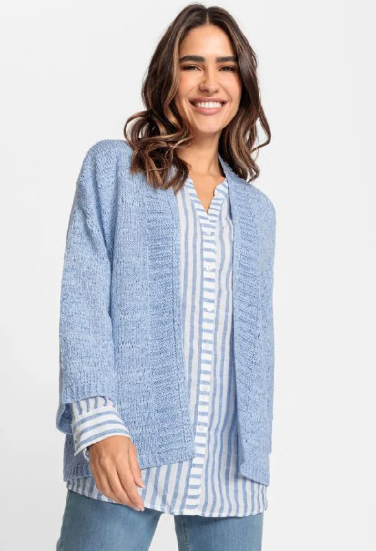 Open Front Tape Yarn Cardigan Elegant Wool Jumper