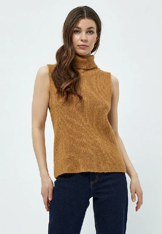 Penelope Rollneck Slipover - Tobacco Brown Layered Wool Sweater