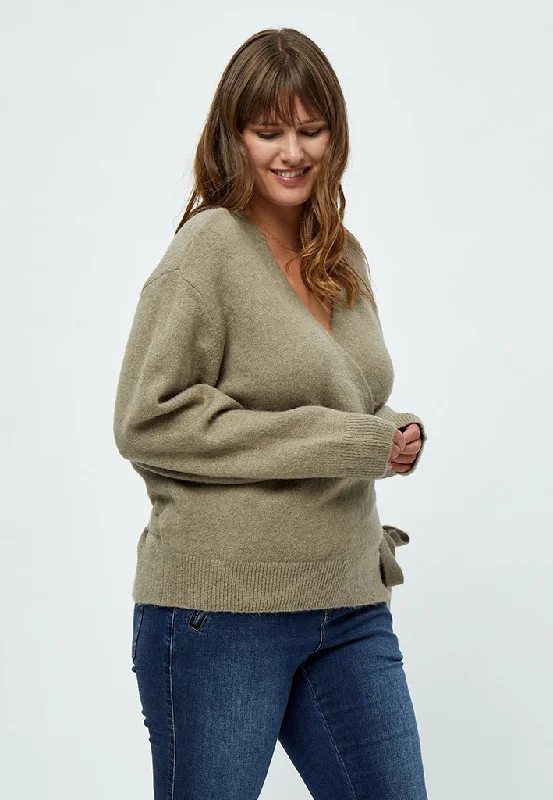 Penelope Wrap Cardigan Curve - Winter Twig Sand Melange Warm Turtleneck Pullover