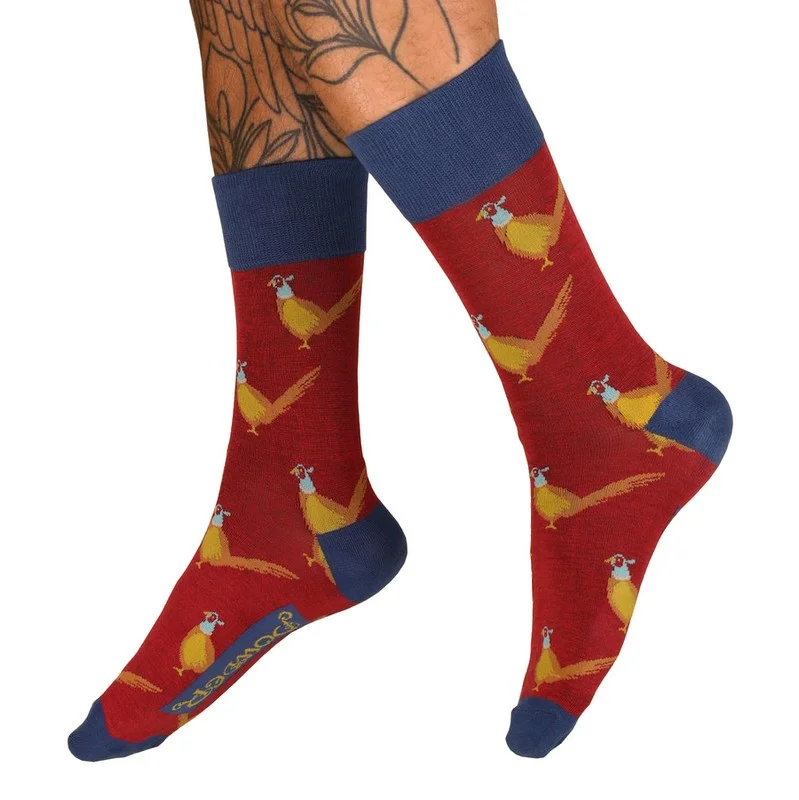 Pheasants Men's Bamboo Socks in Raspberry High-Neck Wool Sweater