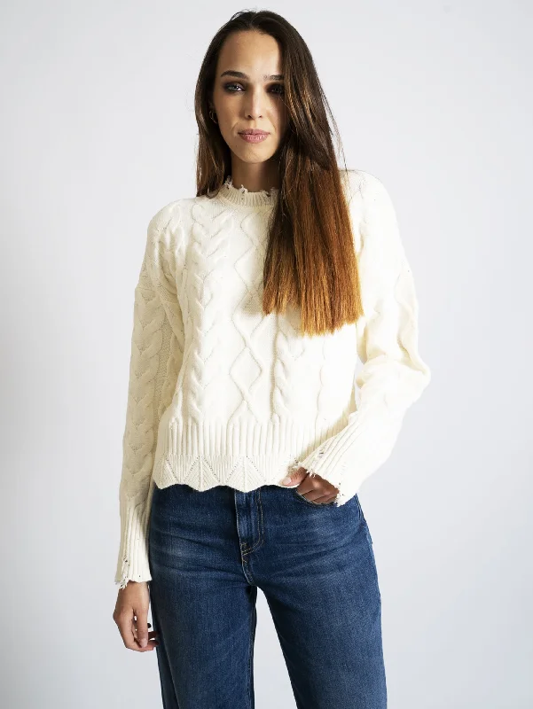 Maglia a Trecce Bianco Chic Ribbed Sweater