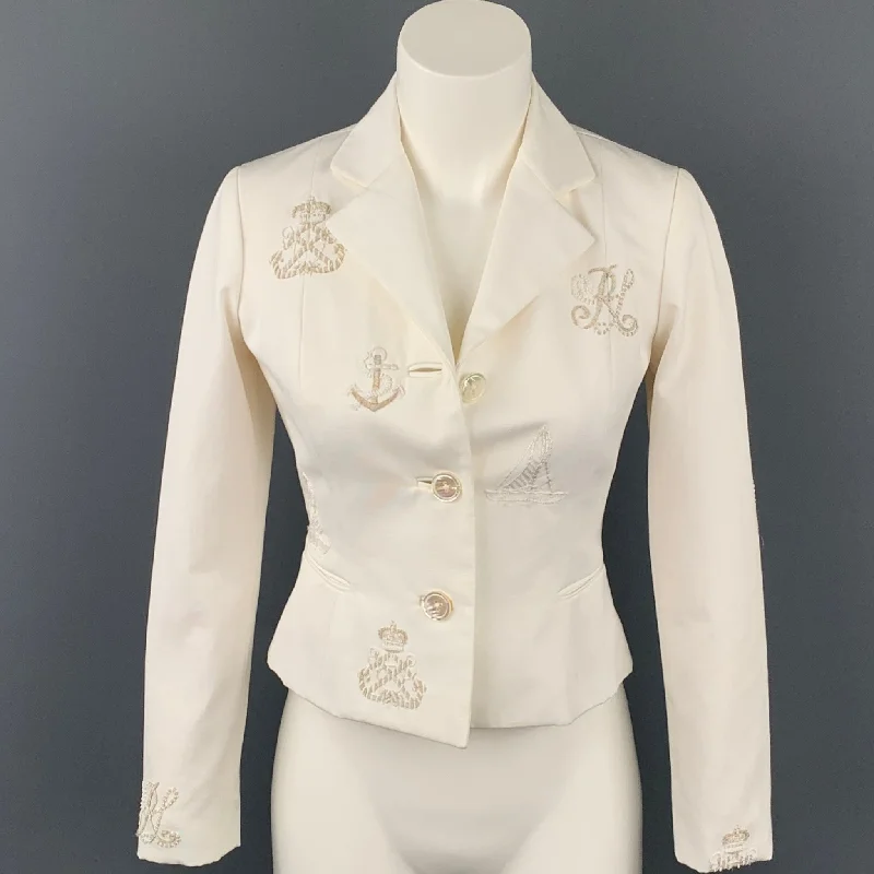 RALPH LAUREN Collection Size 4 White Cotton Jacket Blazer Women's Brand Blazer