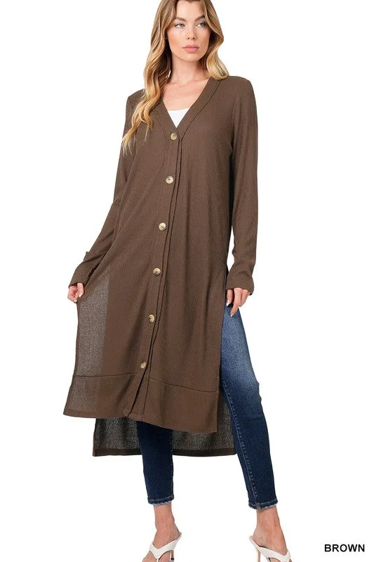 Ribbed button down cardigan High-Neck Knit Pullover