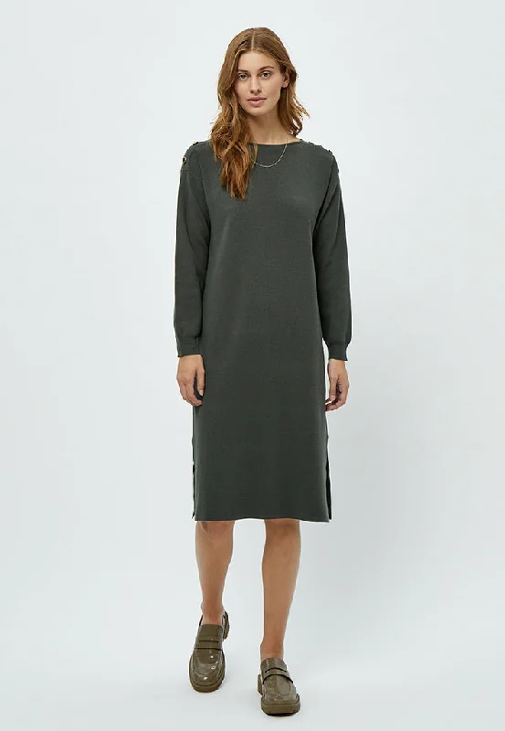 Rosalia Boat Neck Dress - Beluga Green Elegant High-Neck Knit