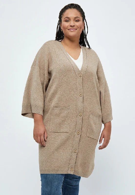 Rosalia Long Cardigan Curve - Warm Sand Melange High-Quality Wool Knit
