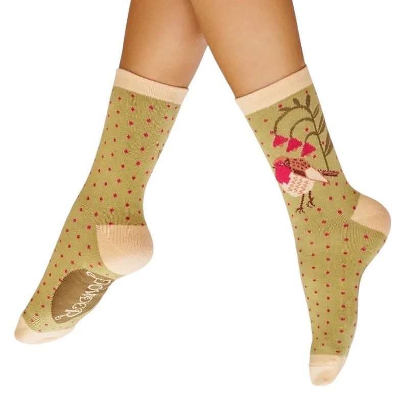 Rosy Robin Ankle Socks in Sage Green Classic Wool Sweater