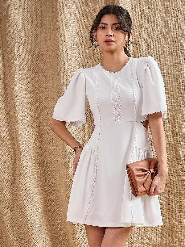 Women White Side Cut Out Skater Dress Women's Denim Suit