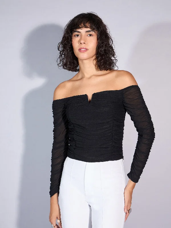 Women Black V Neck Ruched Top Women's Casual Suit