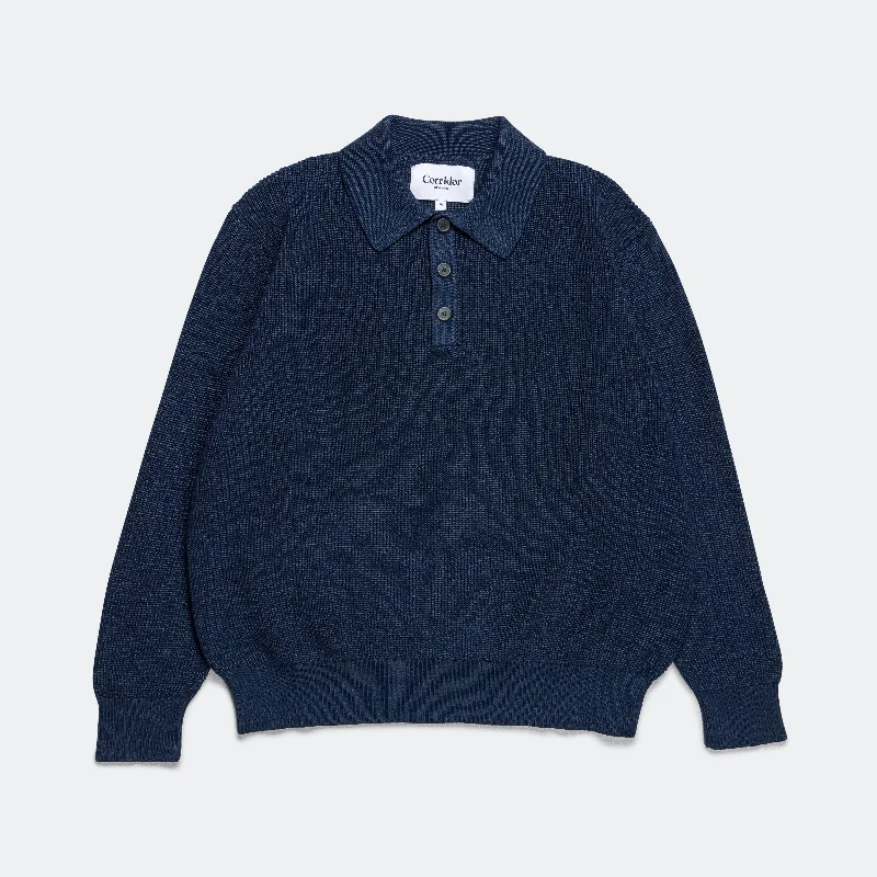 Slouchy LS Polo - Navy Elegant Wool Jumper