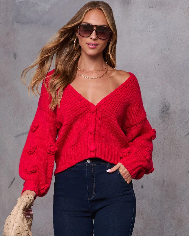 Sonja Knit Floral Detail Cardigan Ribbed Turtleneck Knit