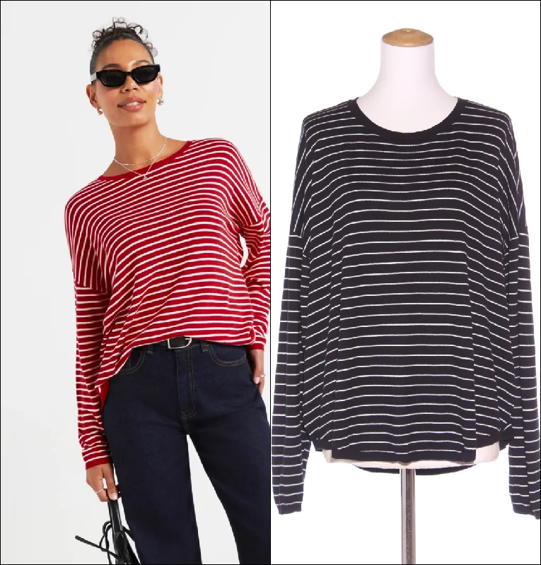 SPORTSGIRL - Relaxed stripe knit sweater! 14 Ultra-Soft Wool Sweater