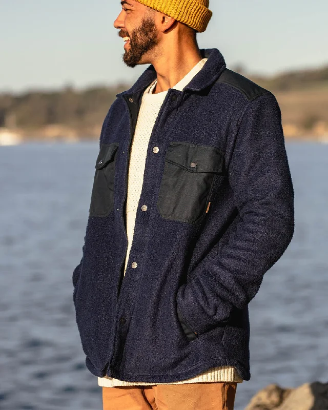 Spruce Recycled Sherpa Fleece Long Sleeve Shirt - Navy Soft Wool Cardigan