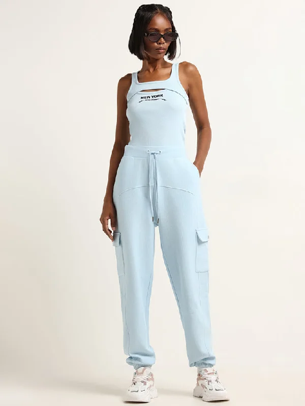 Studiofit Blue Mid Rise Cotton Cargo Joggers Slimming Women's Blazer