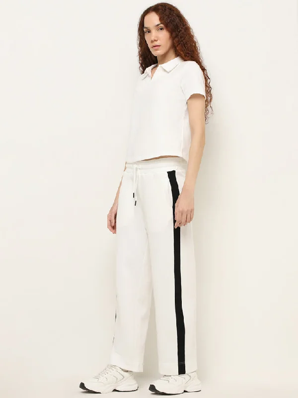 Studiofit Off-White Textured High-Rise Cotton Track Pants Women's Custom Jacket
