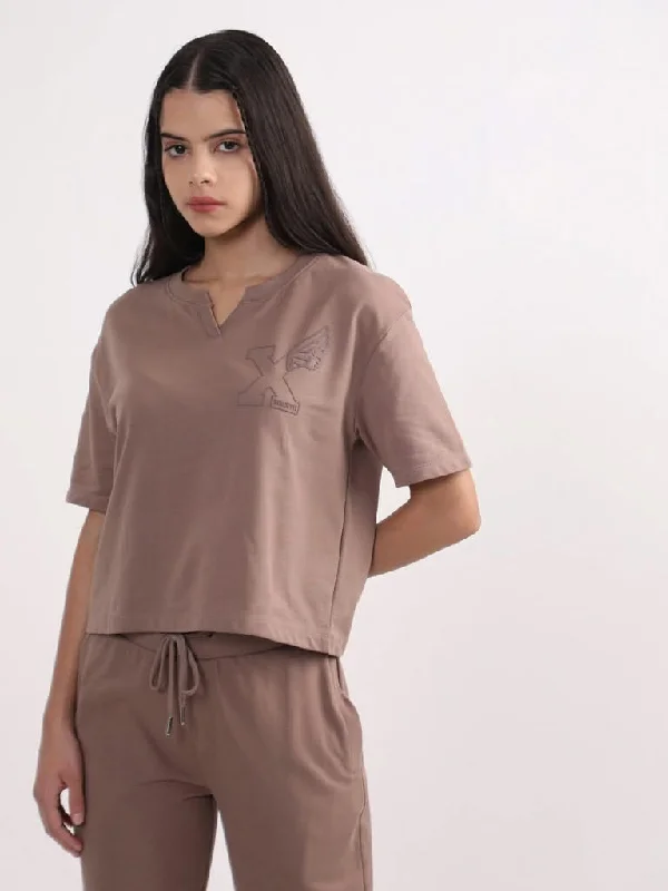 Studiofit Plain Brown Cotton T-Shirt Women's Unique Blazer