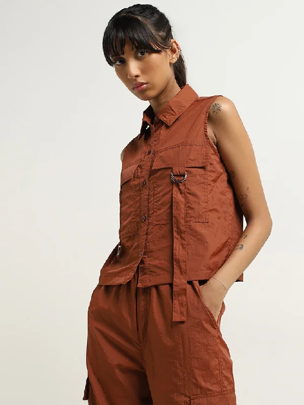 Studiofit Rust Sleeveless Utility Jacket Women's Classic Blazer