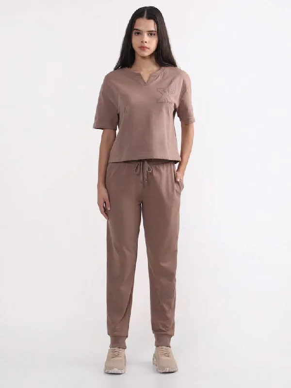 Studiofit Solid Brown Joggers Women's Elegant Blazer