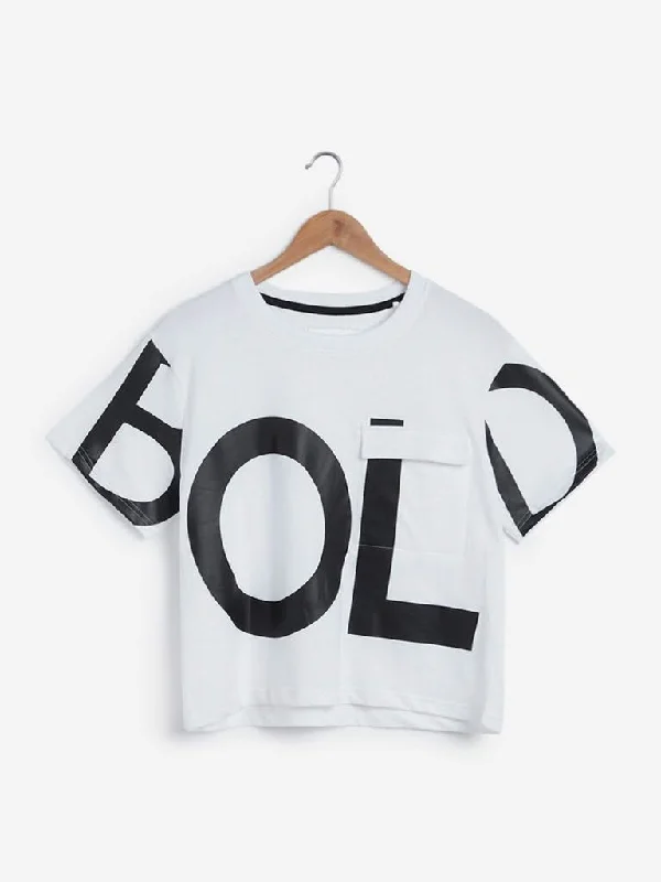 Studiofit White Text Printed T-Shirt Women's Business Blazer