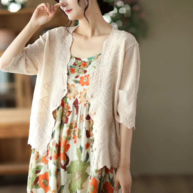 Summer Embroidery Lace V-neck Sun Production Cotton Cardigan Ultra-Cozy Winter Sweater