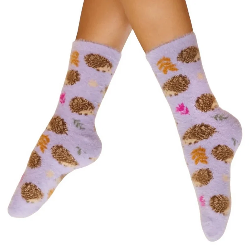 Tiny Hedgehog Fuzzy Slipper Socks in Lilac Chic Relaxed Fit