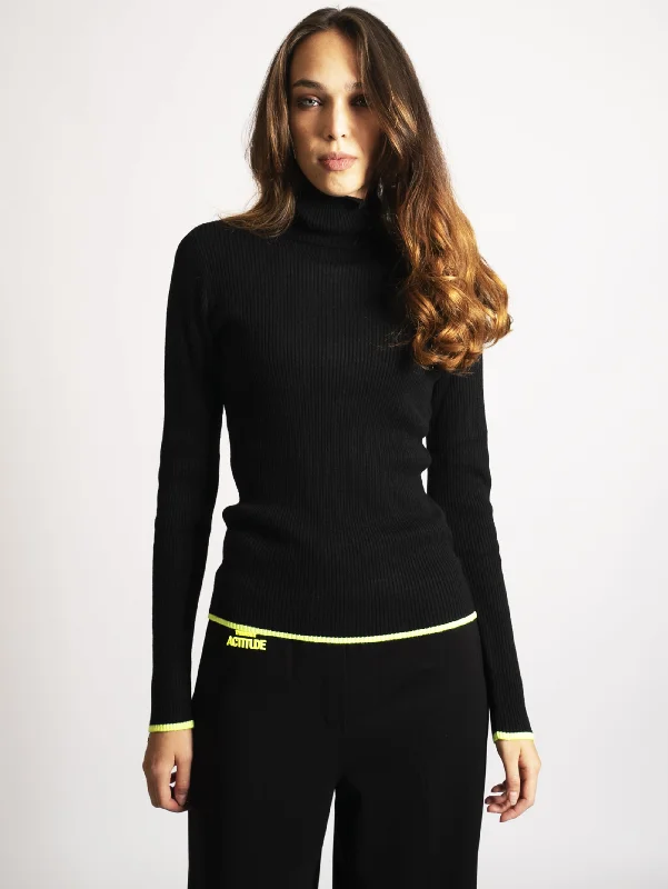 Maglia a Coste Nero Stretchy Wool Pullover