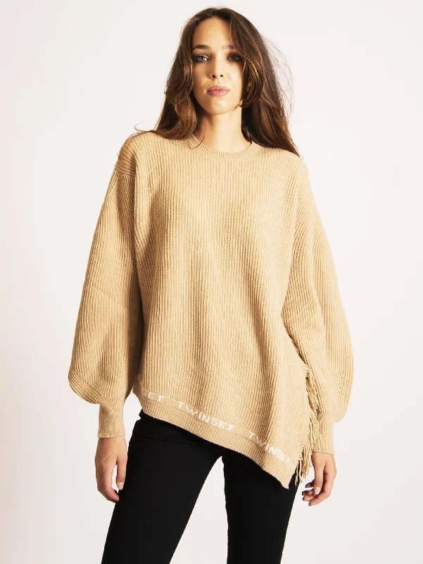 Maglia Girocollo a Coste Cammello Elegant Warm Jumper