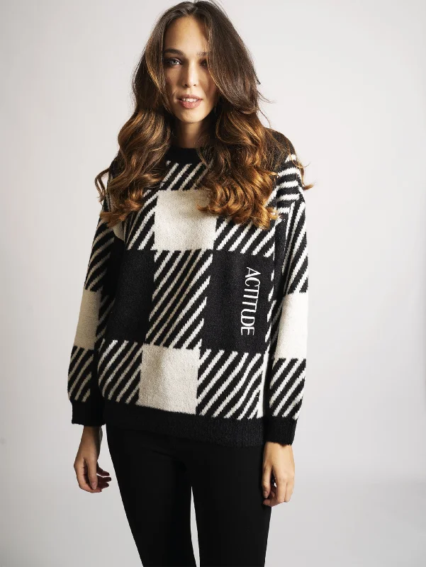 Maglia Jacquard Nero/Madreperla Classic Wool Sweater