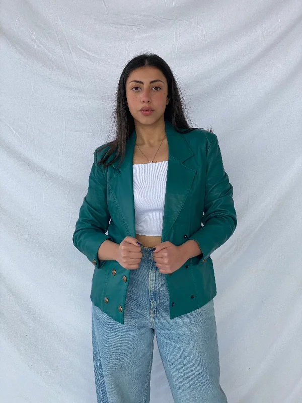 Vintage Gabriel Angeli Creation Paris Genuine Leather Blazer Women's Solid Blazer