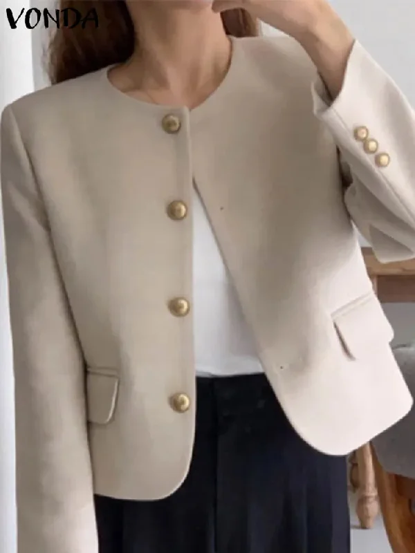 VONDA Women Elegant Blazer 2023 Women's Leather Blazer