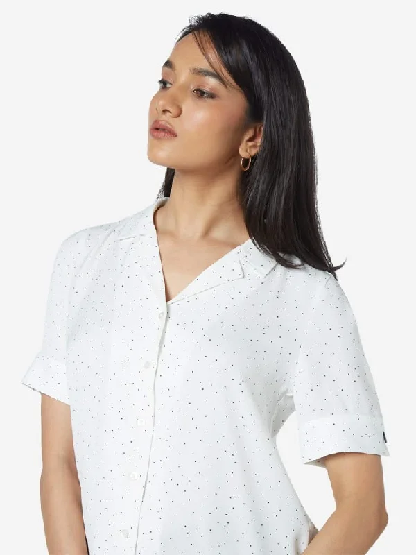 Wardrobe Off White Dotted Formal Shirt Women's High-End Blazer