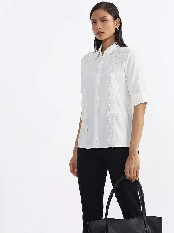 Wardrobe Plain Off White Georgette Shirt Women's Luxurious Jacket