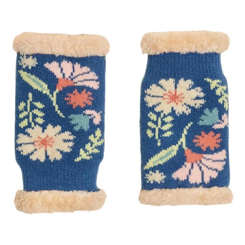Watercolour Floral Wrist Warmers Denim Simple Casual Knit