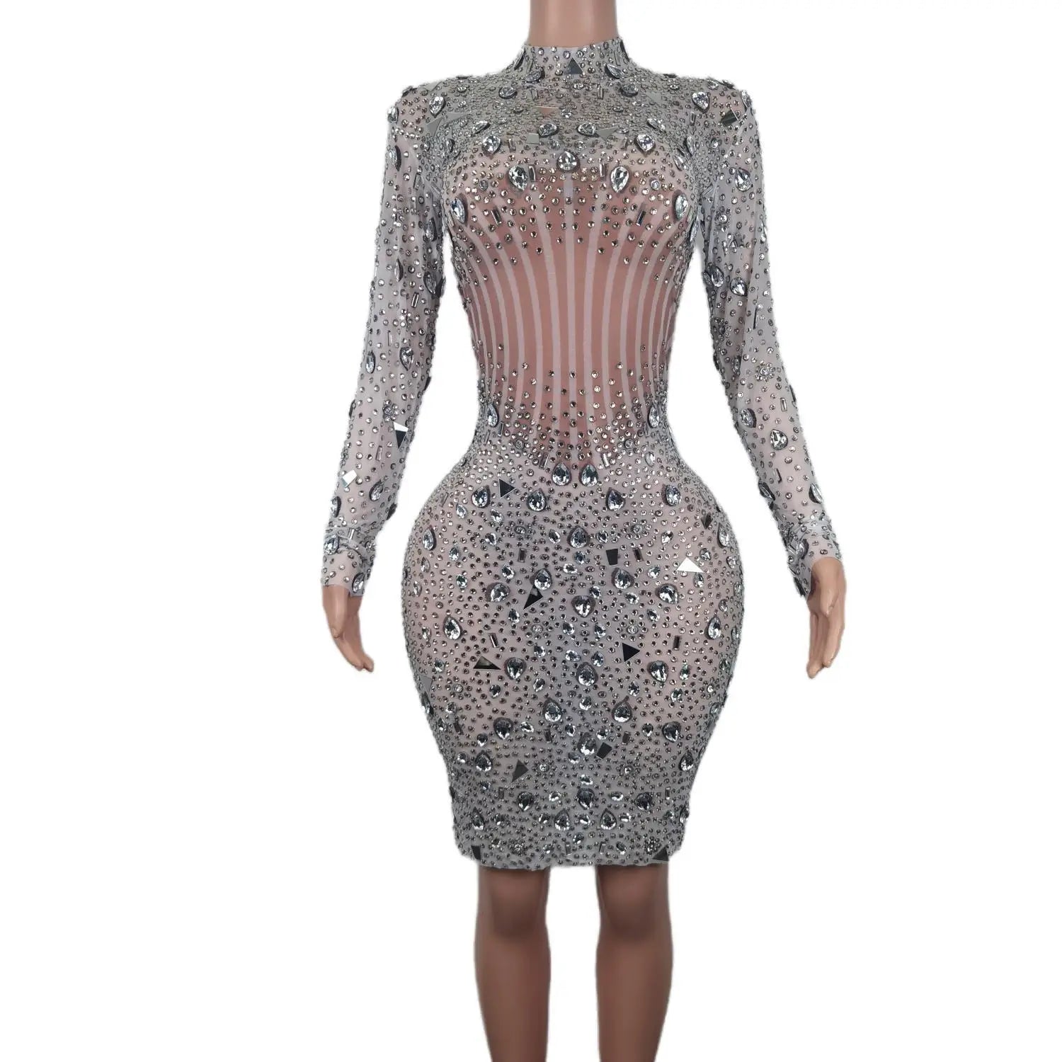 Shining Rhinestone-Embellished Mesh Bodycon Dress for Women Perfect for Birthdays, Parties, and Stage Performances Women's Daily Blazer Shining Rhinestone-Embellished Mesh Bodycon Dress for Women Perfect for Birthdays, Parties, and Stage Performances Women's Daily Blazer