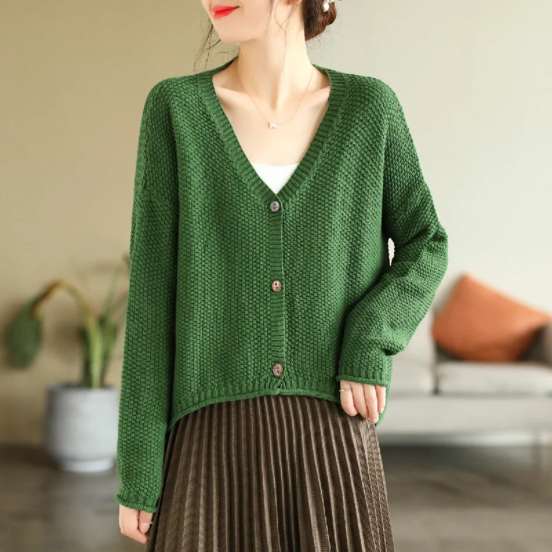 Women Autumn V-Neck Cotton Knitted Cardigan Lightweight Cashmere Knit