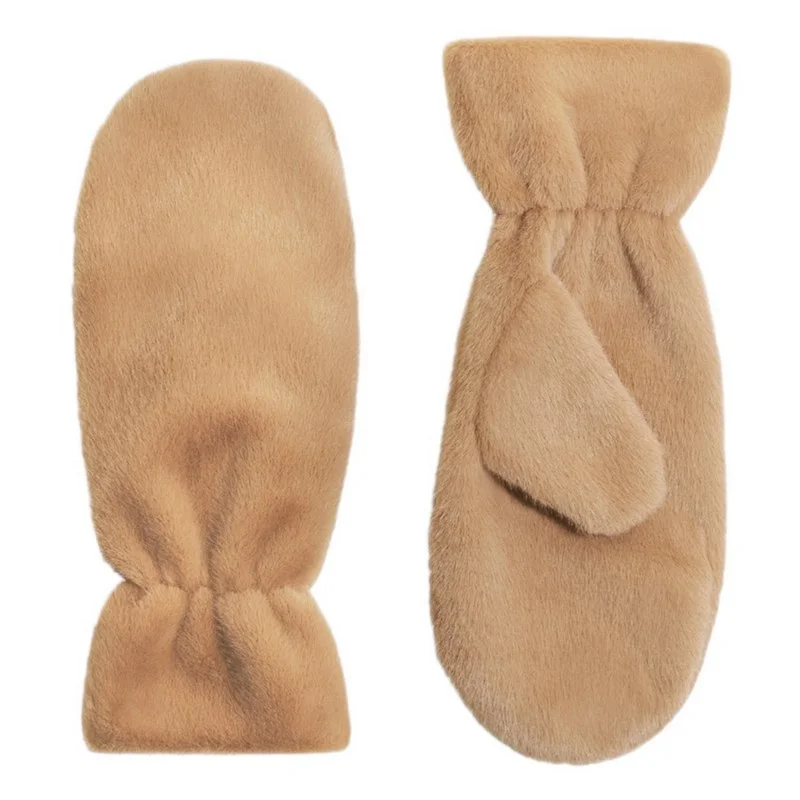 Women's Fluffy Teddy Mittens in Taupe Fluffy Wool Sweater