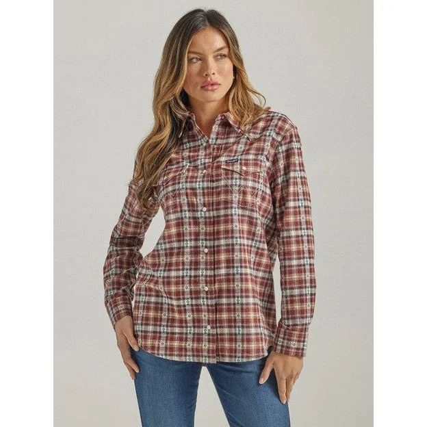 Wrangler Women's Retro Argan Oil Boyfriend Flannel Shirt Women's Adventure Blazer