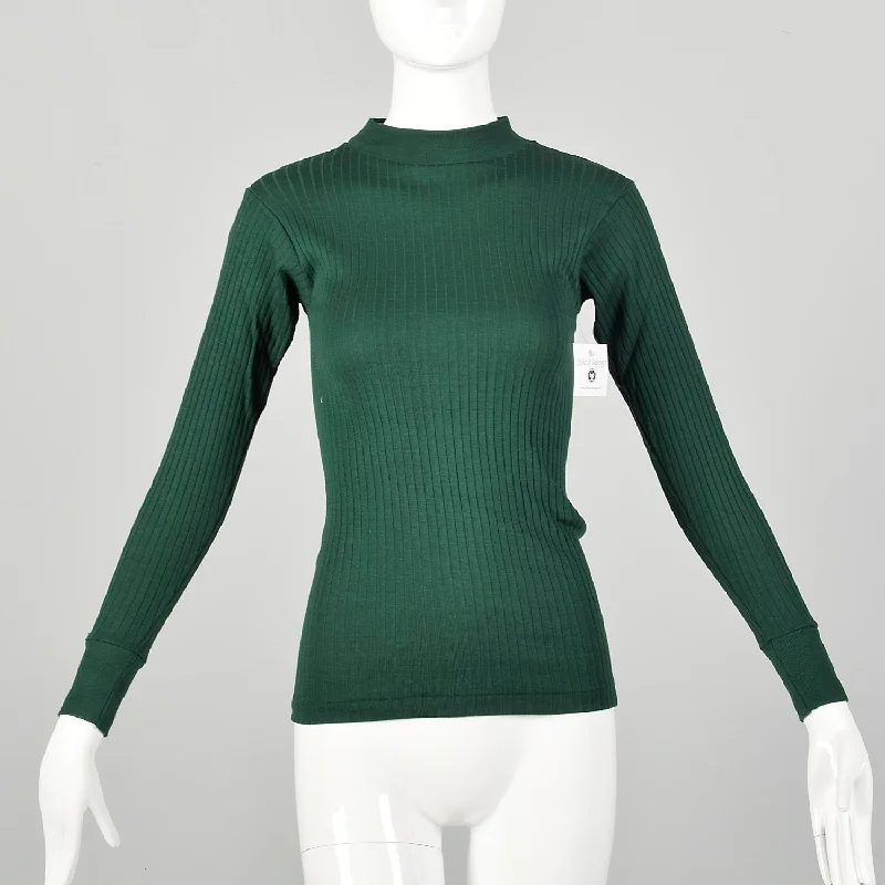 XS 1960s Green Deadstock Ribbed Long Sleeve Lightweight Knit Mock Turtleneck Shirt Women's Solid Blazer XS 1960s Green Deadstock Ribbed Long Sleeve Lightweight Knit Mock Turtleneck Shirt Women's Solid Blazer